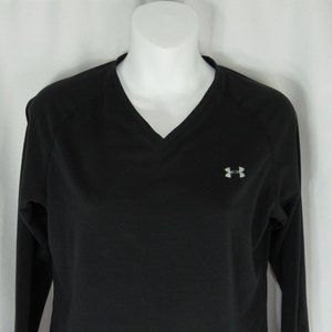 Under Armour Pullover Top V Neck Black Long Sleeve Stretch Raglan Unisex